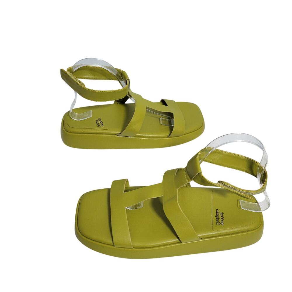 Jeffrey Campbell  Devis Wedge Green Leather Sandals Ankle Strap Size 9 72525-783 - Picture 5 of 6